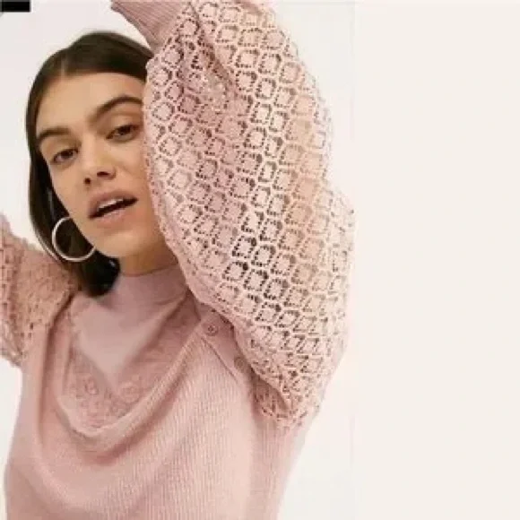 Free People Sweetest Thing Elegant Pink Lace Women's Top size small - Picture 3 of 16